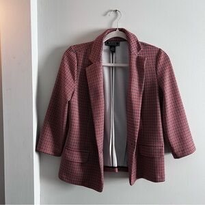 NYCC Houndstooth Blazer Jacket Red Black Sz M Preppy Quiet Luxury Academia